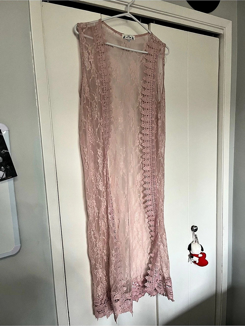 Poof New York Pink Lace Longline tunic duster Size Small intimate layering boho